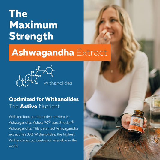Close-up of Ashwa-70 label showing 35% withanolides