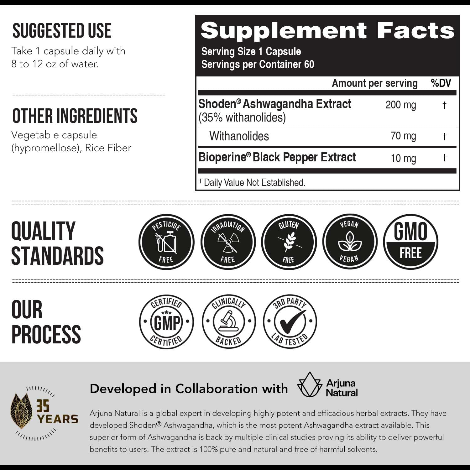 Ashwa-70 packaging shown with BioPerine and 60 capsules text
