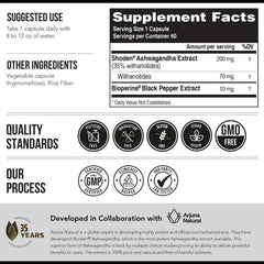 Ashwa-70 packaging shown with BioPerine and 60 capsules text