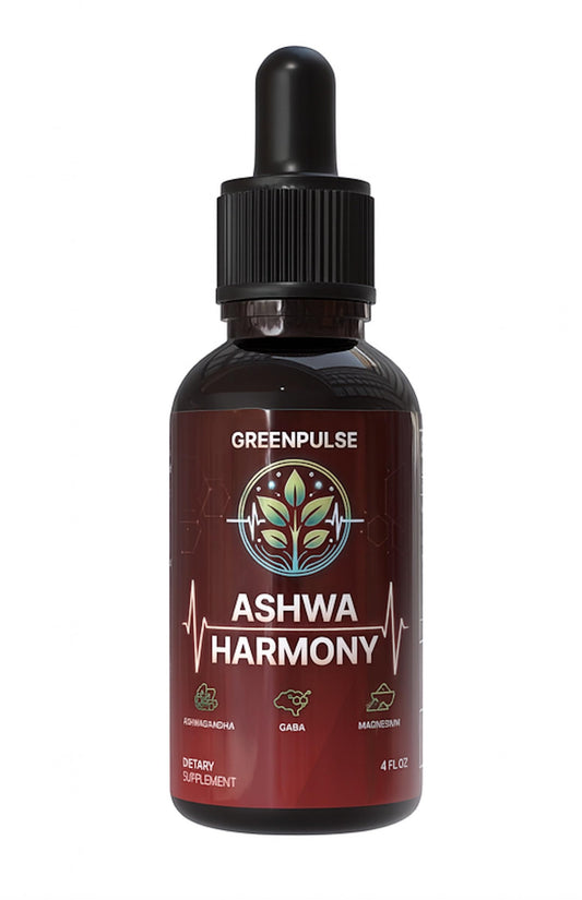 GreenPulse Ashwa Harmony adaptogenic blend bottle with label