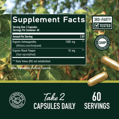 Ashwagandha 1300mg bottle with emphasis on energy boost