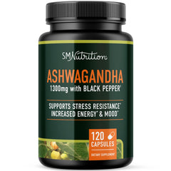 Ashwagandha 1300mg bottle illustrating stress resistance