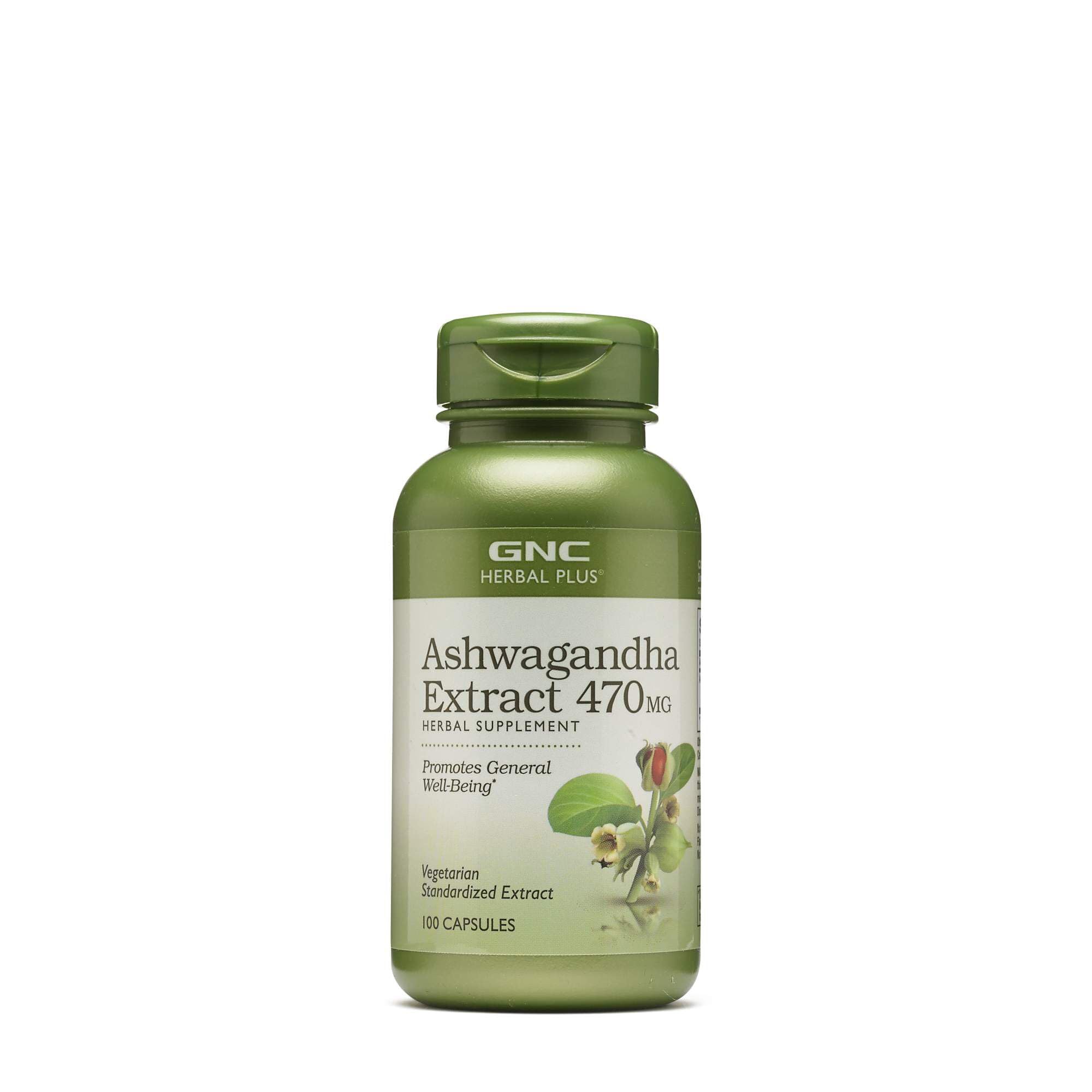 GNC Herbal Plus Ashwagandha Extract 470mg bottle - 100 servings