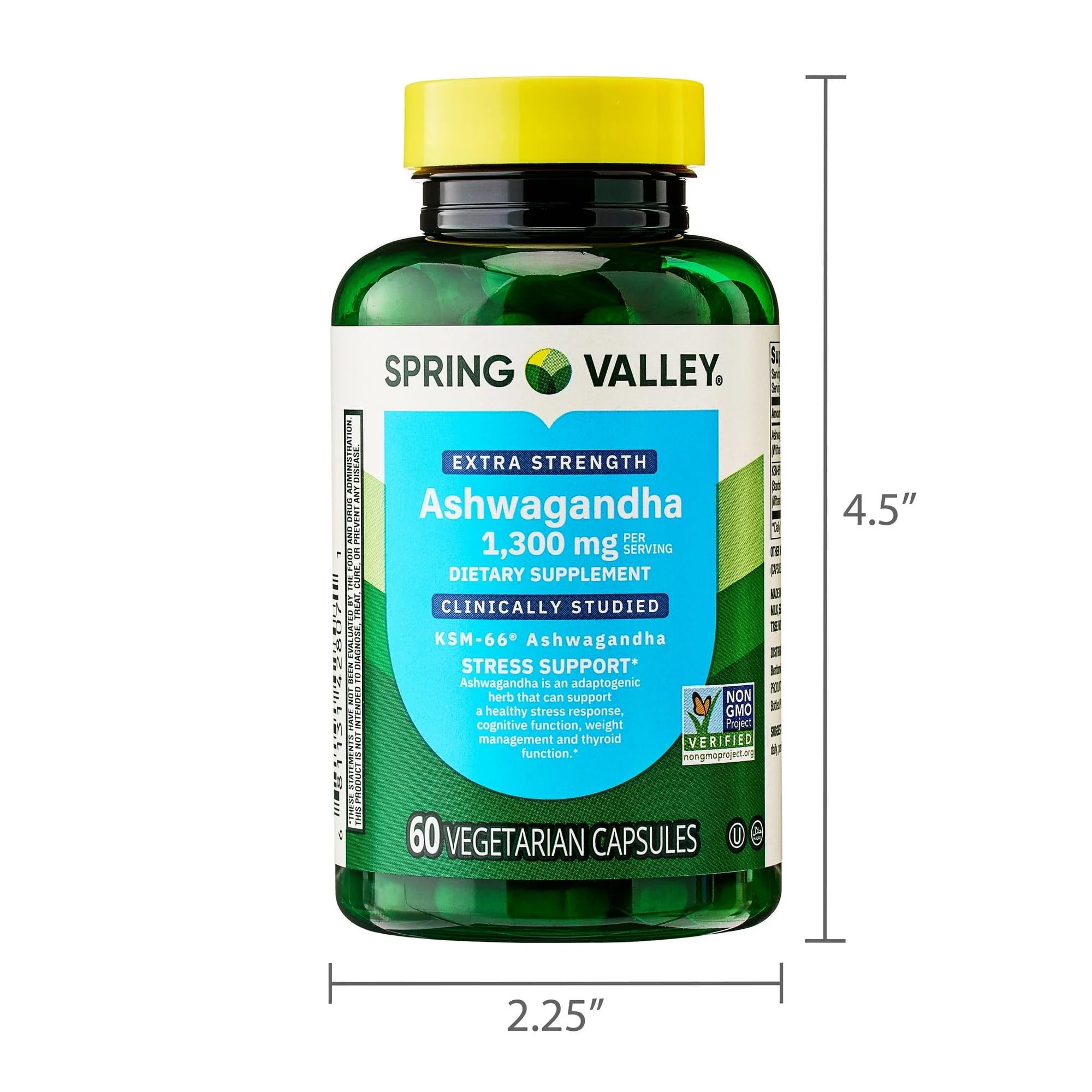 Ashwagandha bottle with capsules on white background