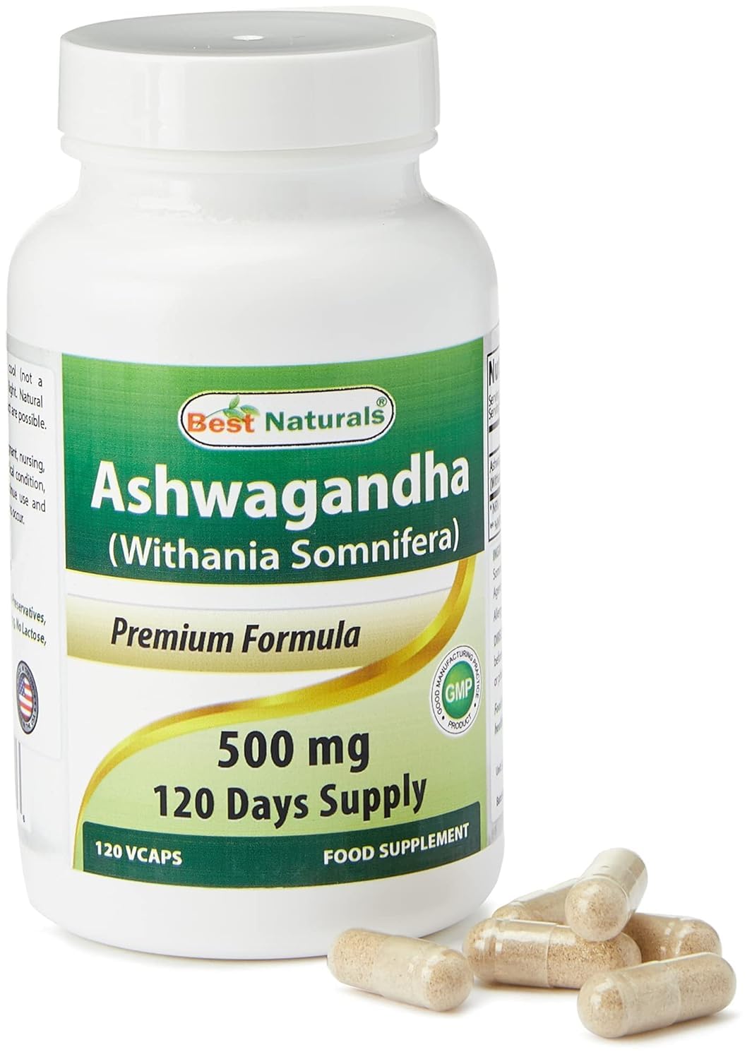 Close-up of 500 mg vegetarian capsules