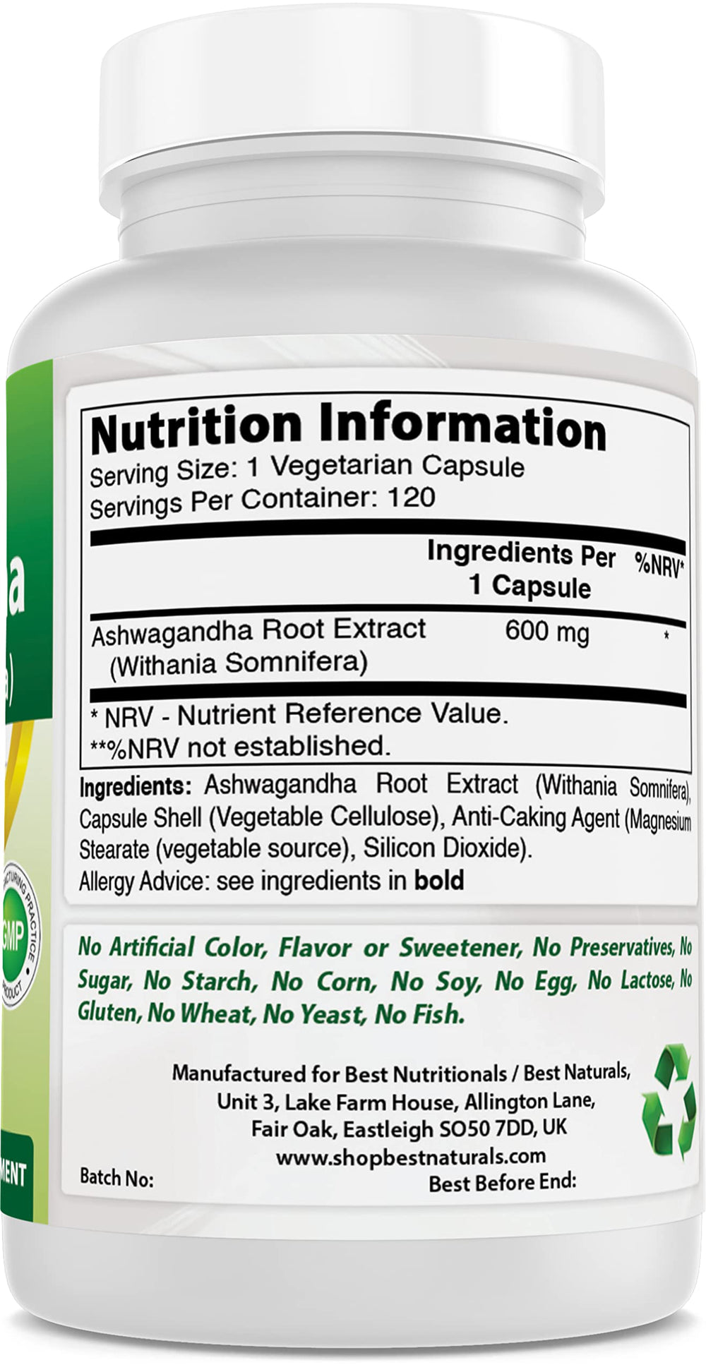 Nutrition facts and ingredients for the supplement