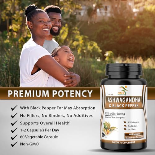 Back label of Ashwagandha Capsules with Black Pepper bottle