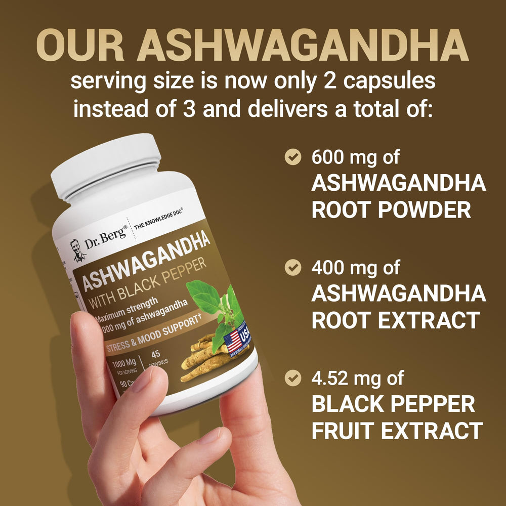 Close-up of Ashwagandha capsules with 1000mg label