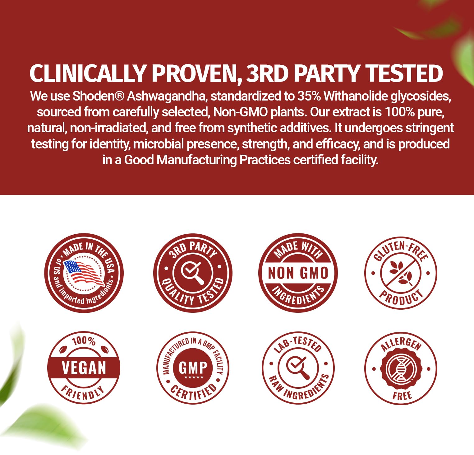 Ingredients and supplement facts label for Ashwagandha Complex