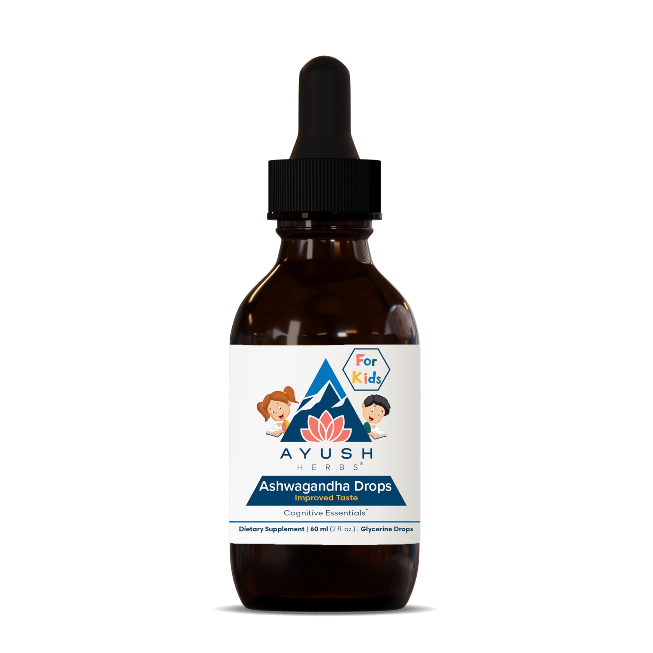 Ayush Herbs Ashwagandha Drops bottle with lemon flavor for kids and adults