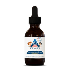 Ayush Herbs Ashwagandha Drops bottle with lemon flavor for kids and adults