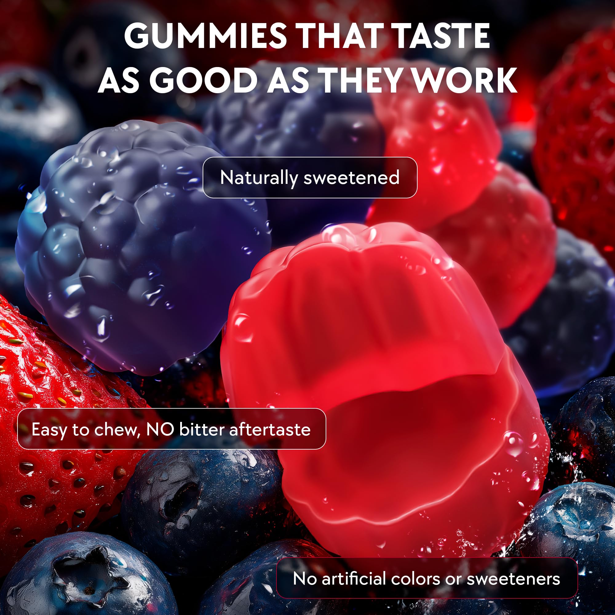 Close-up of gummies with L-Theanine ingredient