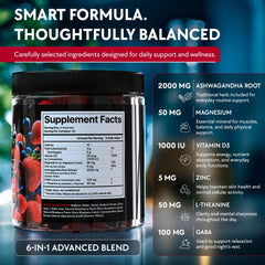 Label information showing ingredients and benefits