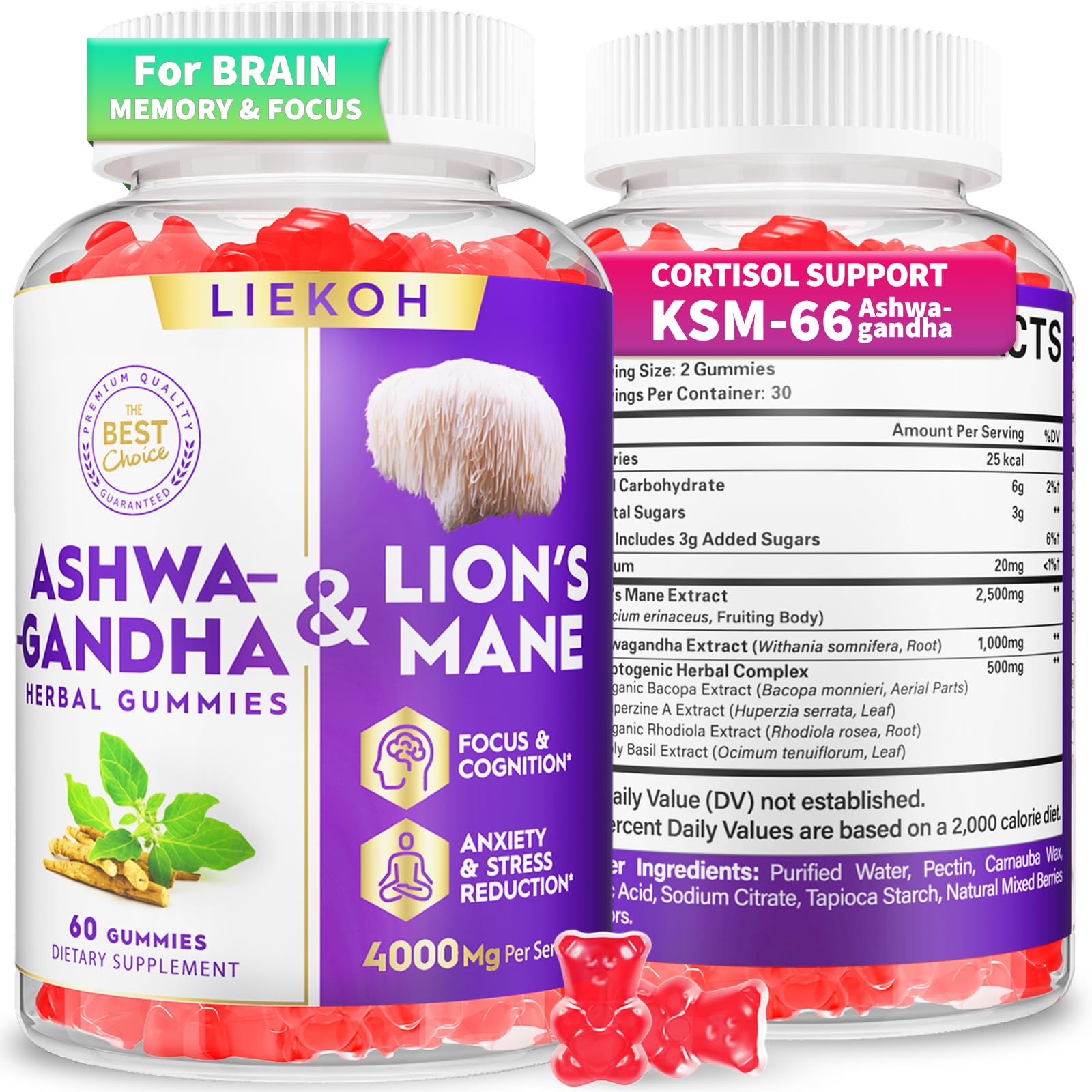 Front view of Ashwagandha Gummies Berry flavor bottle