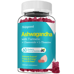 Ashwagandha Gummies with blueberry flavor and 60 count packaging