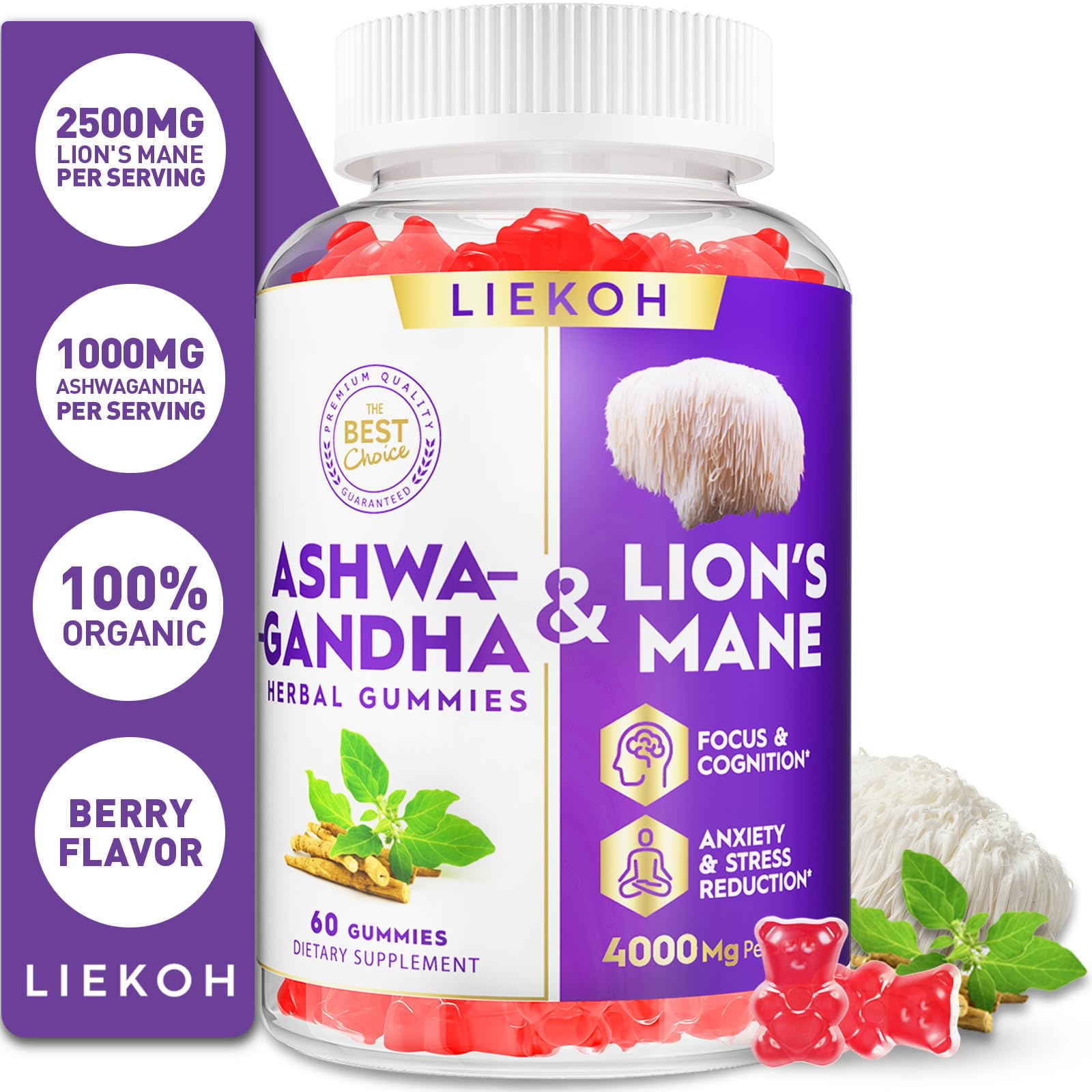 Serving size and daily dosage visual for Ashwagandha Gummies