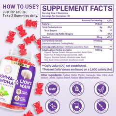Label highlighting Organic Ashwagandha and Lion's Mane ingredients