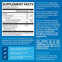 Vegan and Non-GMO Ashwagandha gummy supplement labeling