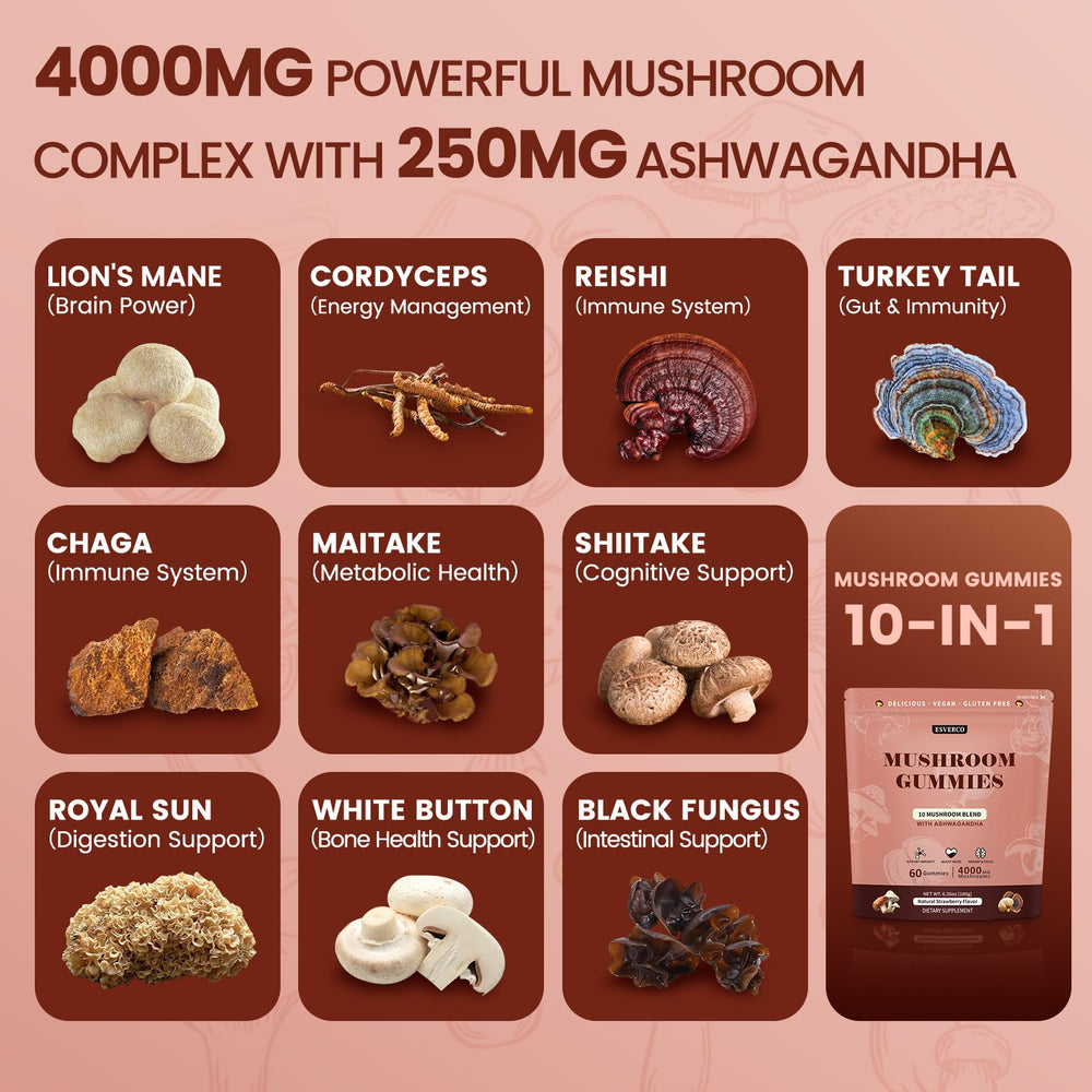 Ashwagandha and mushroom blend for immune support and stress relief