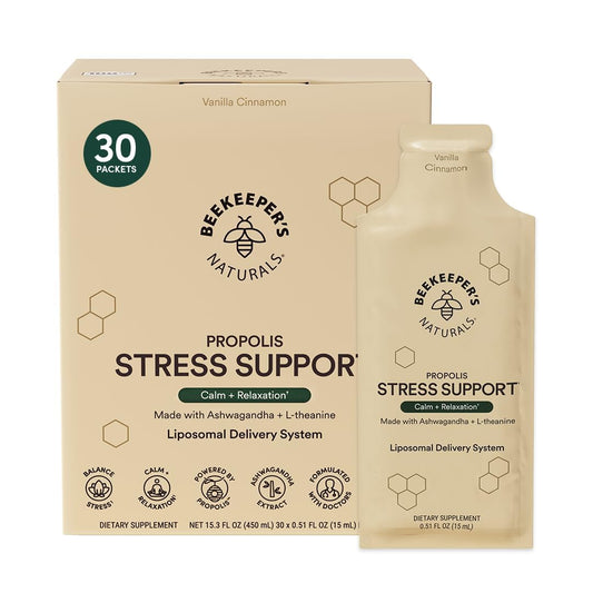 Beekeeper's Naturals Ashwagandha Liposomal Stress Support bottle with Propolis and L-Theanine