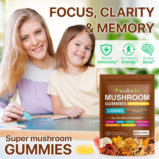 Close-up of bottle label showing 9-in-1 mushroom formula and berry flavor