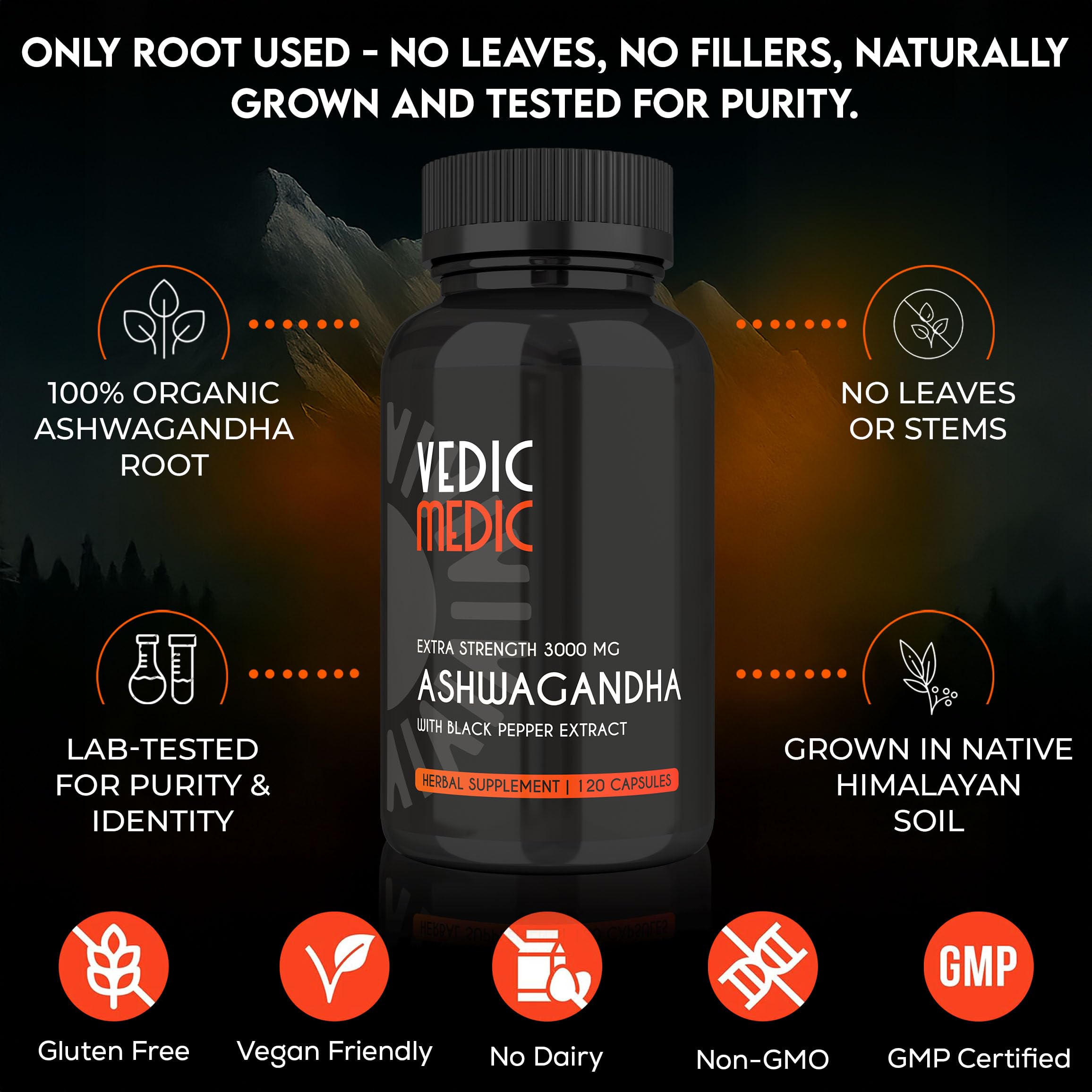 Non-GMO vegan label for Ashwagandha capsules