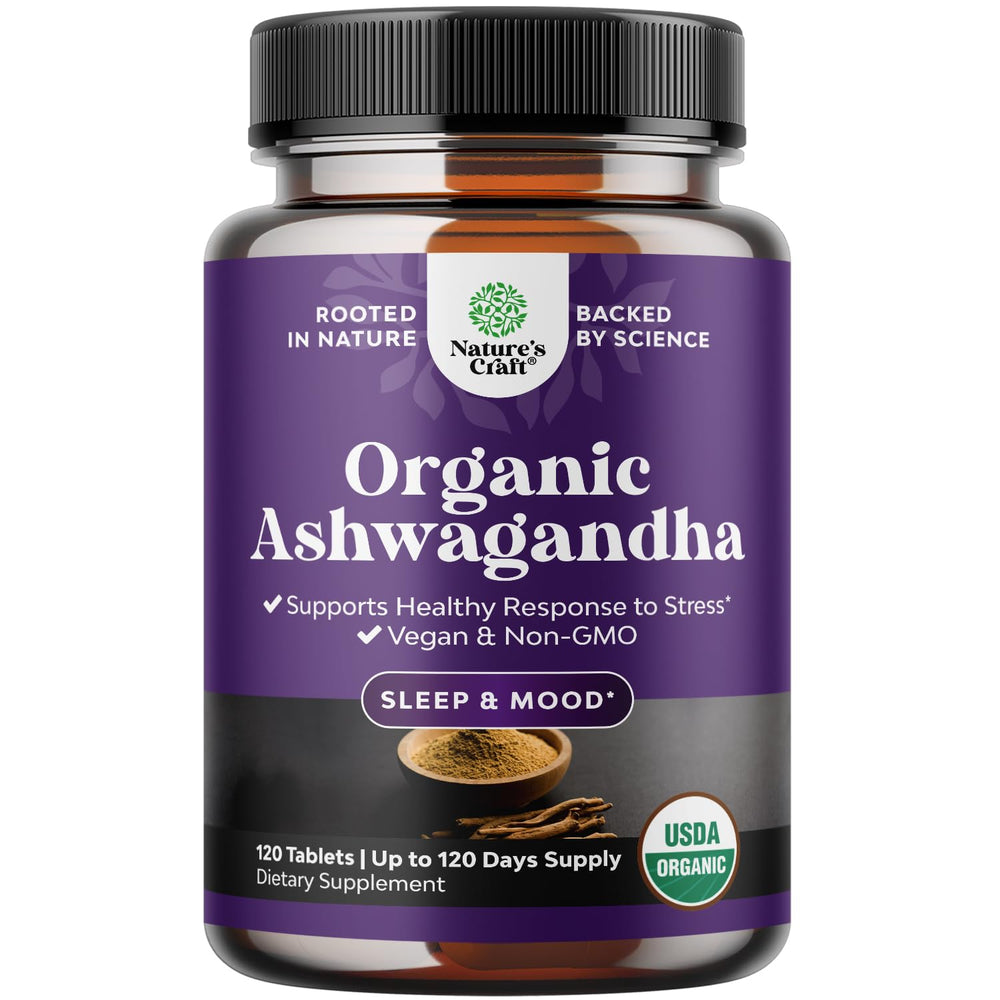 Front view of High Strength Organic Ashwagandha tablets bottle