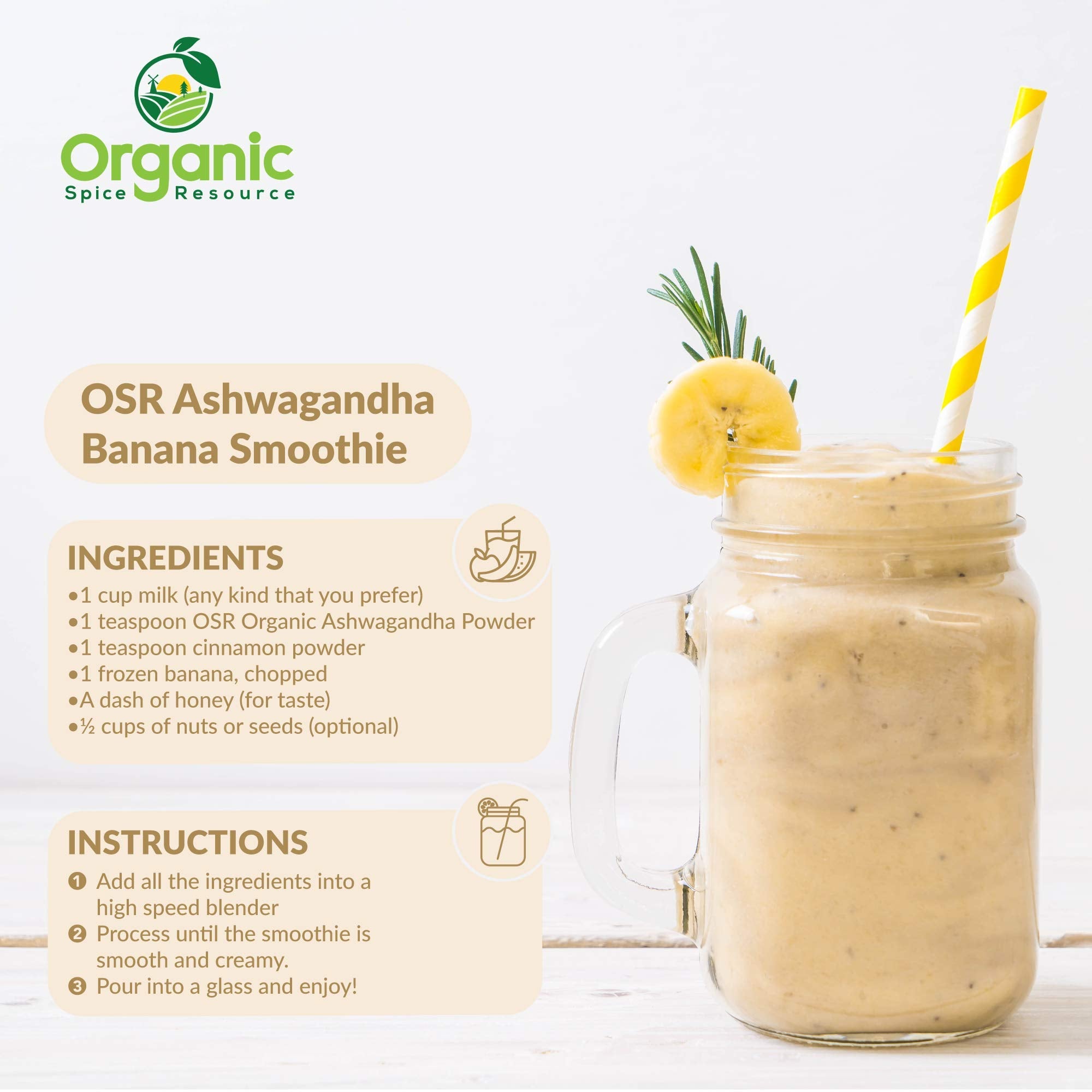 Re-sealable kraft bag containing Ashwagandha powder