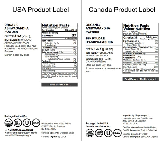 USDA Organic Non-GMO Ashwagandha powder label