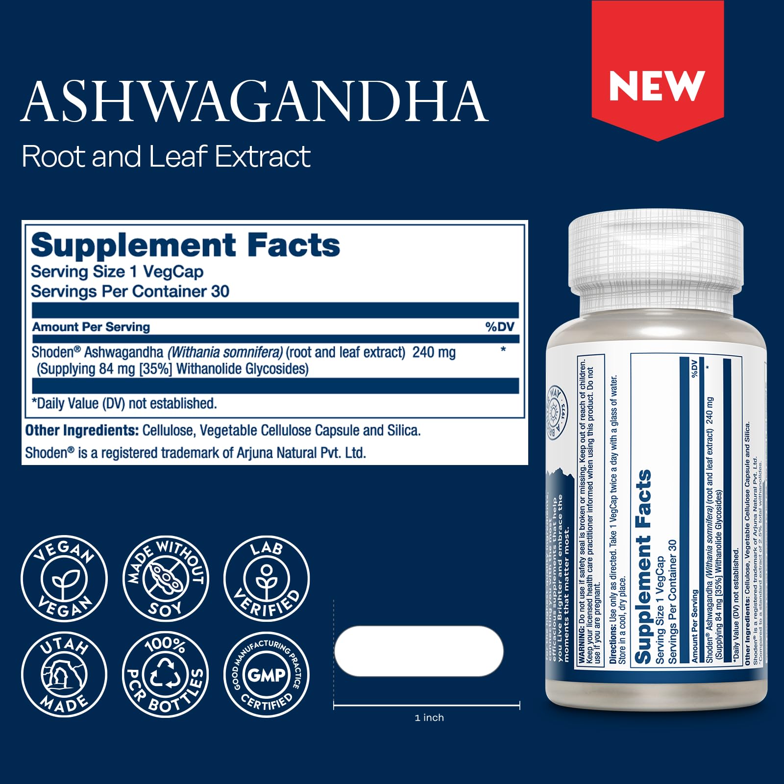 Ashwagandha root and leaf extract, 240 mg per capsule