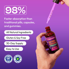 Pipette dispensing liquid Ashwagandha and saffron drops
