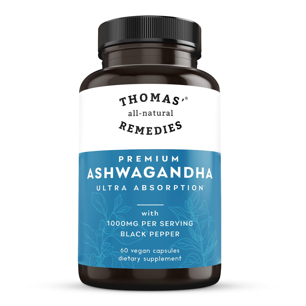 Hero bottle of Thomas' Organic Ashwagandha 1000mg for stress support