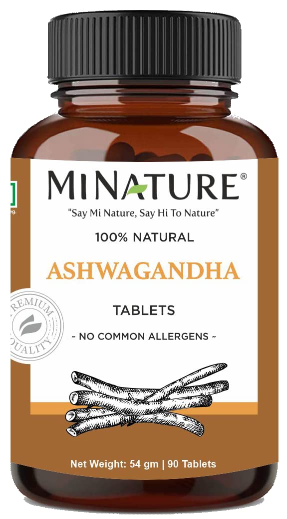 Mi Nature Ashwagandha Tablets bottle packaging – 90 tablets, 1000 mg