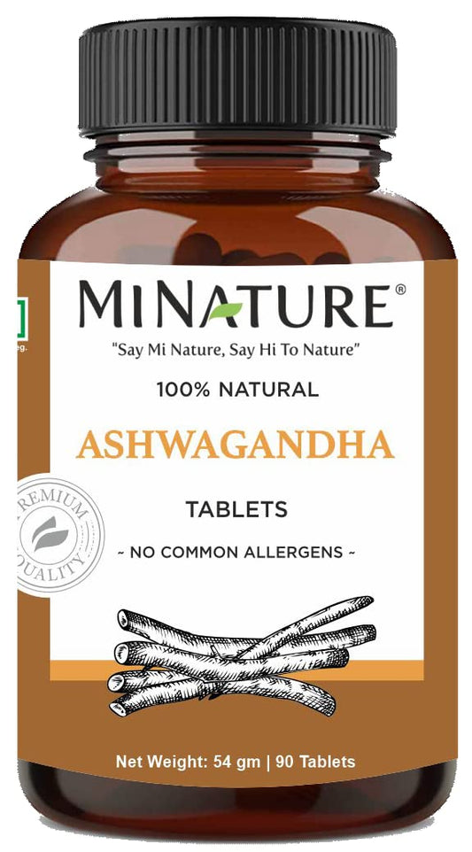 Mi Nature Ashwagandha Tablets bottle packaging – 90 tablets, 1000 mg