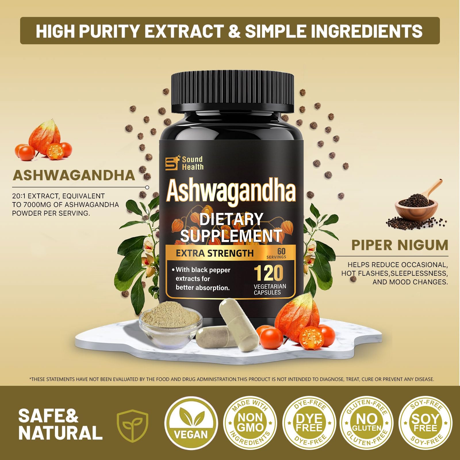 Third-party testing seal on Ashwagandha supplement packaging