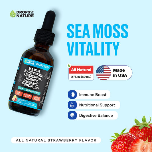 Ingredients display: Ashwagandha, Turmeric, Vitamin C, Sea Moss