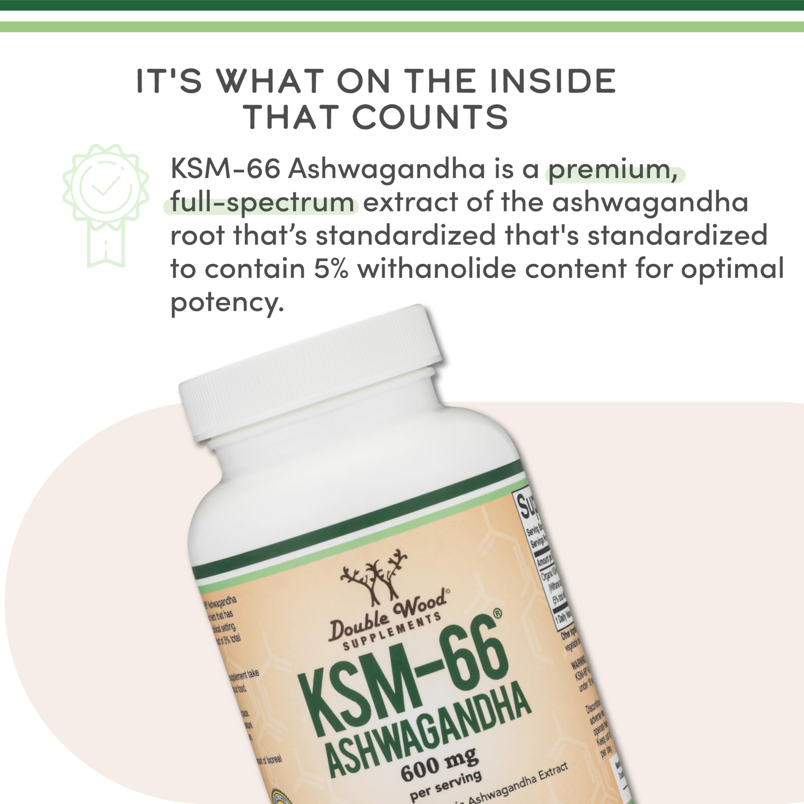 Two bottles of Double Wood Ashwagandha KSM-66 Organic supplement