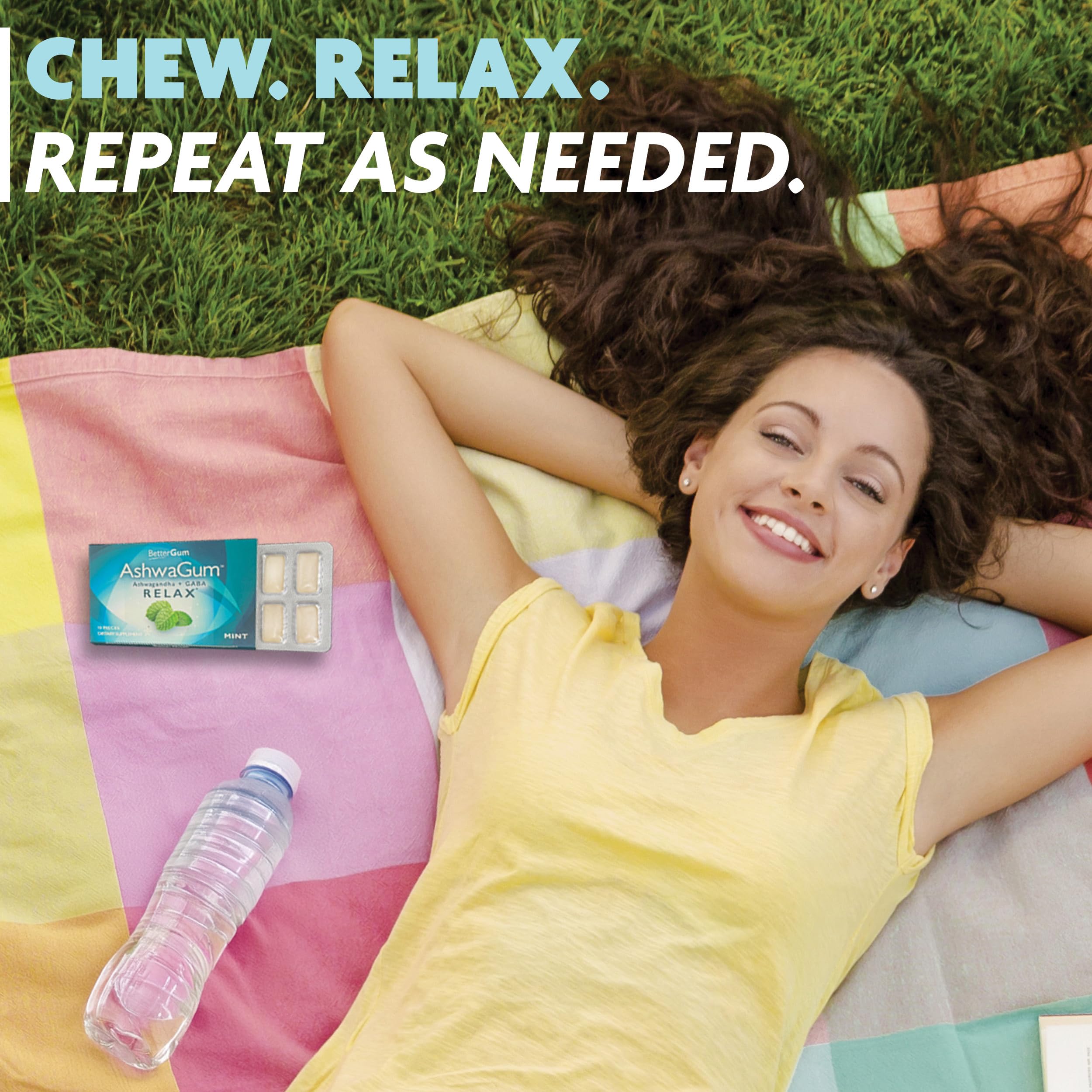 Sugar-free and gluten-free badge on AshwaGum RELAX Gum