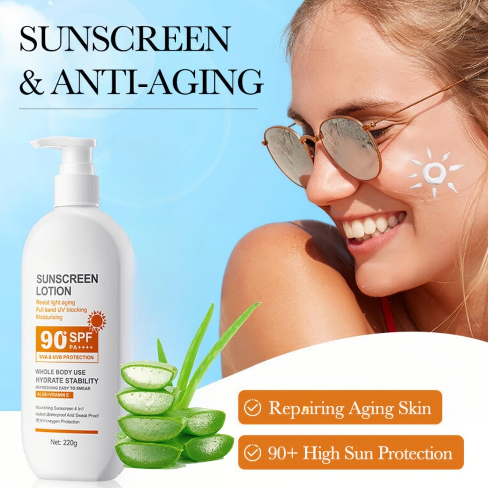 Asmaysa SPF 90 sunscreen on the face, smooth daily protection application