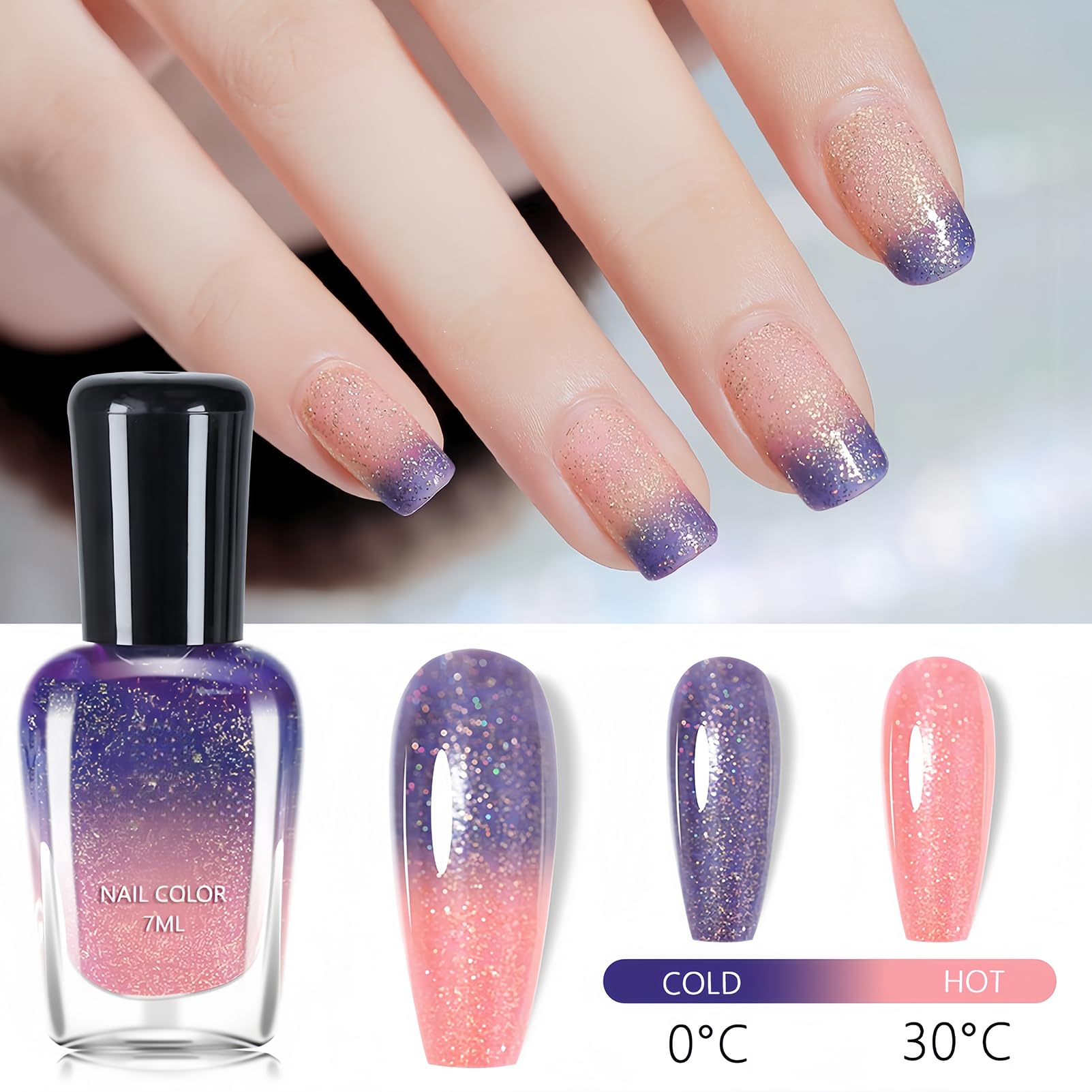 ASMAYSA temperature-change swatch shows hot-to-cold color shift for versatile looks.