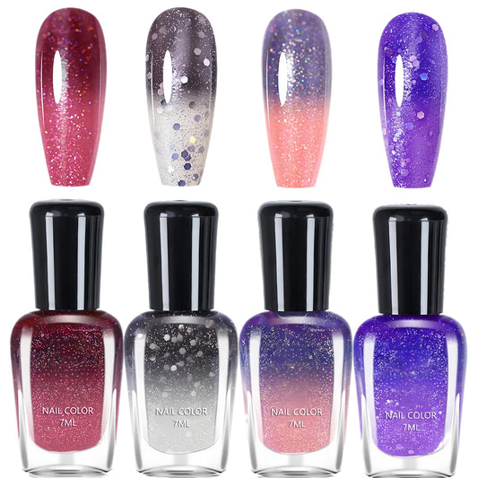 ASMAYSA thermal nail polish set with four bottles offering color-changing gradients for dynamic nails.