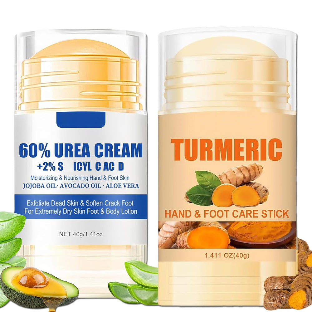 ASMAYSA turmeric and 60% urea foot cream set in packaging for on-the-go foot care.