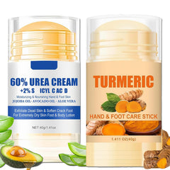 ASMAYSA turmeric and 60% urea foot cream set in packaging for on-the-go foot care.