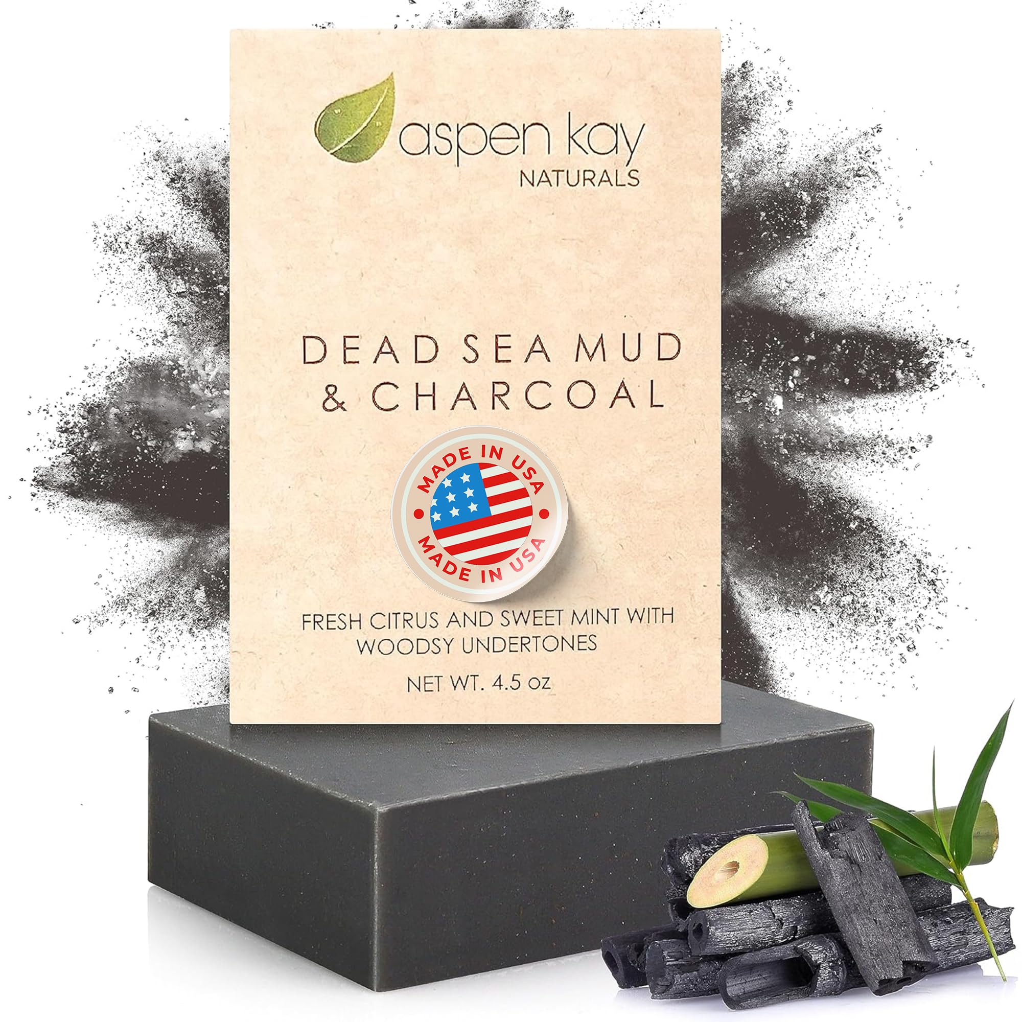 Aspen Kay Naturals Dead Sea mud soap bar full view for mineral-rich cleanse.