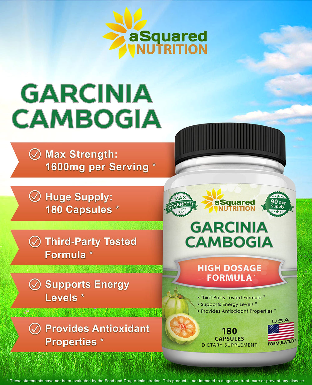 aSquared Nutrition Garcinia Cambogia 1600mg 180-capsule package