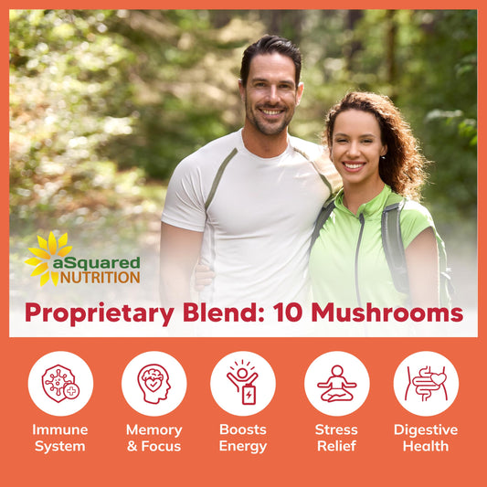 Close-up of the 10x mushroom blend ingredients label