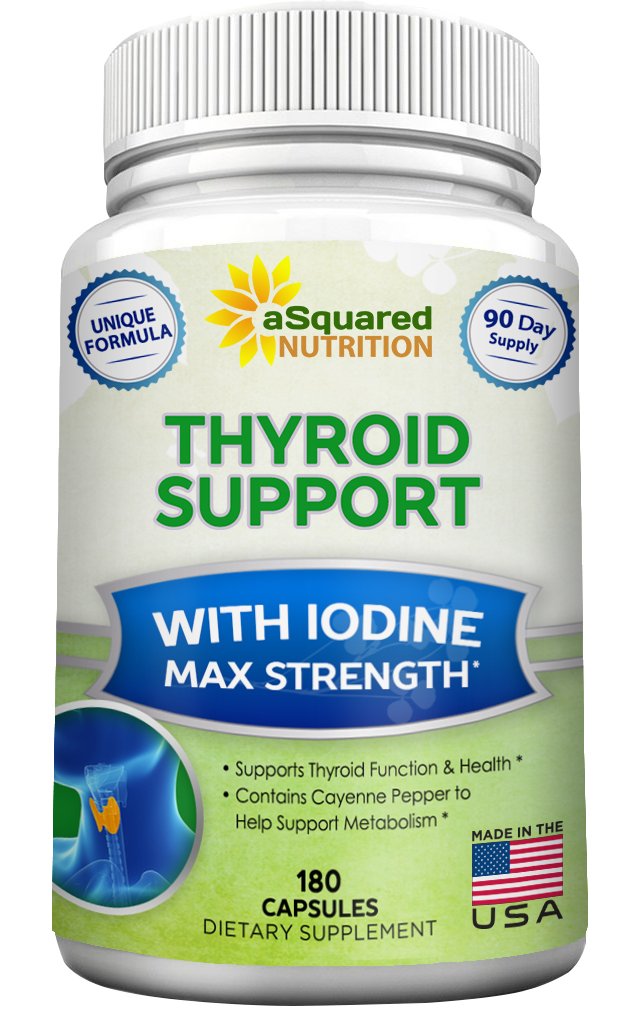 Bottle of aSquared Nutrition Premium Thyroid Support with 180 capsules