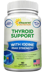 Bottle of aSquared Nutrition Premium Thyroid Support with 180 capsules