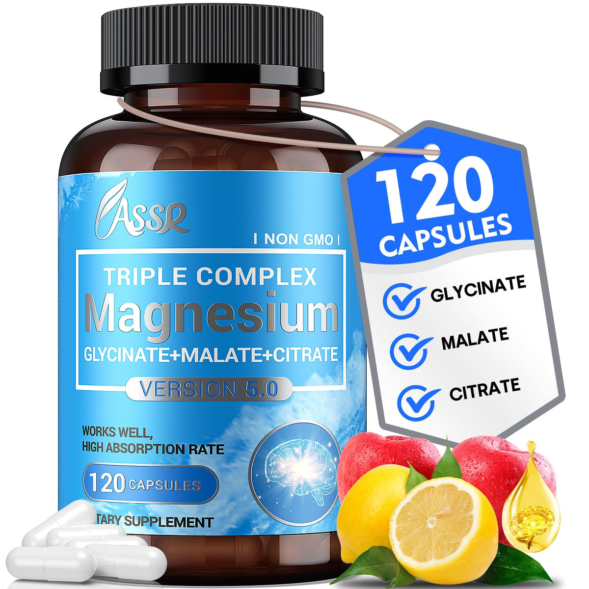 Hero image of ASSR Triple Magnesium Complex bottle with 120 capsules