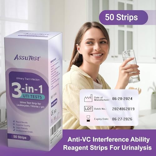 Close-up of AssuTest 3-in-1 UTI test strip